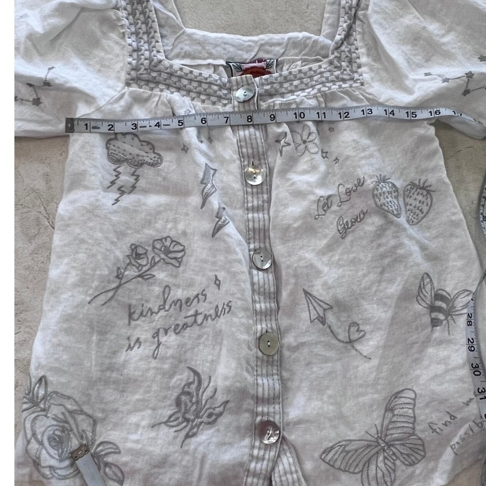 Johnny Was Sovanna Wander White Cotton Embroidered Puff Sleeve Blouse Small - Picture 5 of 10